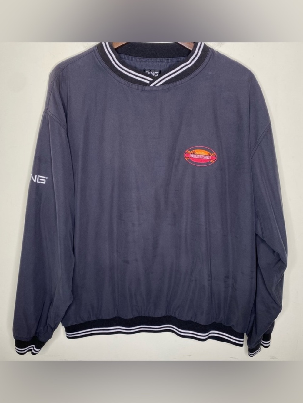 Vintage Ping XL Survivor Dark Gray Black and White Crewneck Golf Windbreaker